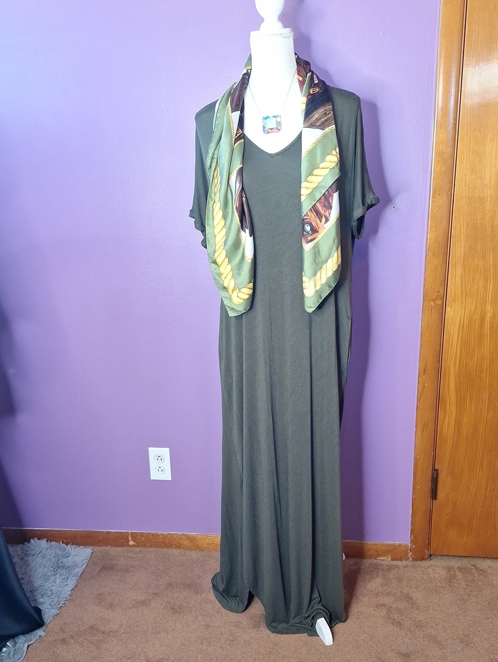 Everyday V-Neck Olive Maxi Dress